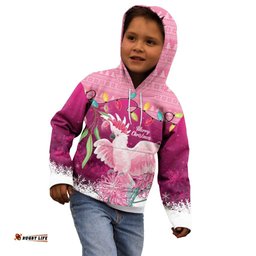 Pink Cockatoo Australia Christmas Kid Hoodie Grevillea Eucalyptus Blossoms LT14