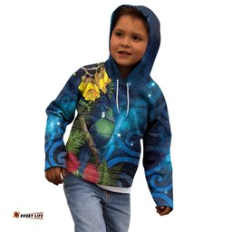 Tui Bird New Zealand Starry Sky Kid Hoodie Maori Koru LT7