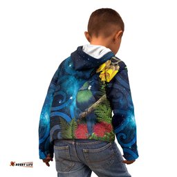 Tui Bird New Zealand Starry Sky Kid Hoodie Maori Koru LT7