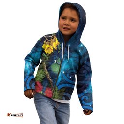Tui Bird New Zealand Starry Sky Kid Hoodie Maori Koru LT7