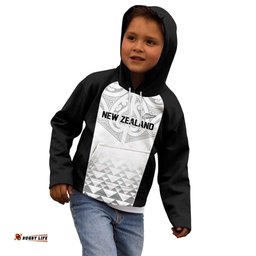 World Football 2026 New Zealand Custom Kid Hoodie All White Fern Maori Tribal LT9