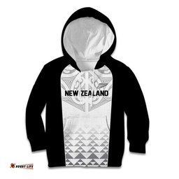 World Football 2026 New Zealand Custom Kid Hoodie All White Fern Maori Tribal LT9
