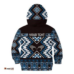 Personalised Taniko Motifs Aotearoa Kid Hoodie Waitangi Kowhaiwhai Kiwi - Blue LT7