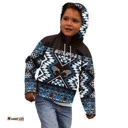 Personalised Taniko Motifs Aotearoa Kid Hoodie Waitangi Kowhaiwhai Kiwi - Blue LT7