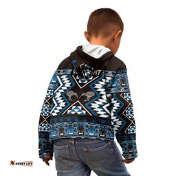 Personalised Taniko Motifs Aotearoa Kid Hoodie Waitangi Kowhaiwhai Kiwi - Blue LT7