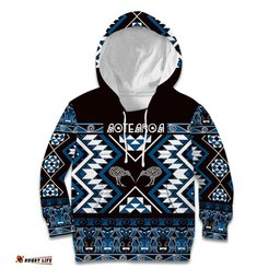 Personalised Taniko Motifs Aotearoa Kid Hoodie Waitangi Kowhaiwhai Kiwi - Blue LT7