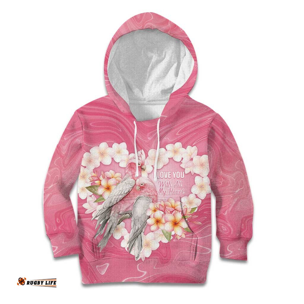Personalised Pink Galah Australia Valentine's Day Kid Hoodie I Love You With All My Heart LT14
