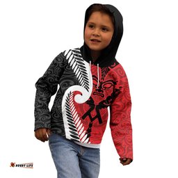 Silver Fern Koru Swirls with Maori Ta Moko Kid Hoodie LT9