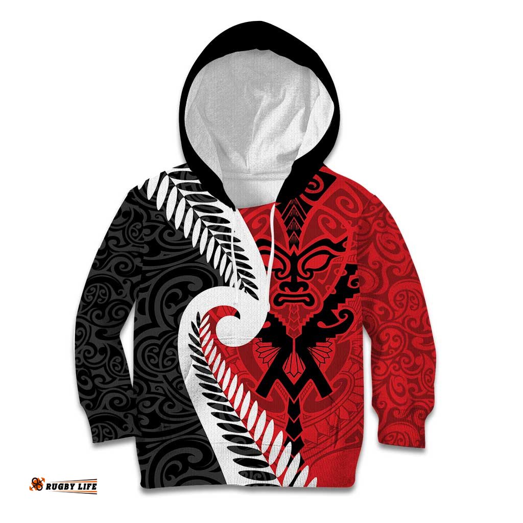 Silver Fern Koru Swirls with Maori Ta Moko Kid Hoodie LT9