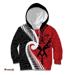 Silver Fern Koru Swirls with Maori Ta Moko Kid Hoodie LT9