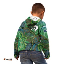 Torres Strait Islands Kid Hoodie Indigenous Ocean Wave Dot Green Color TS04