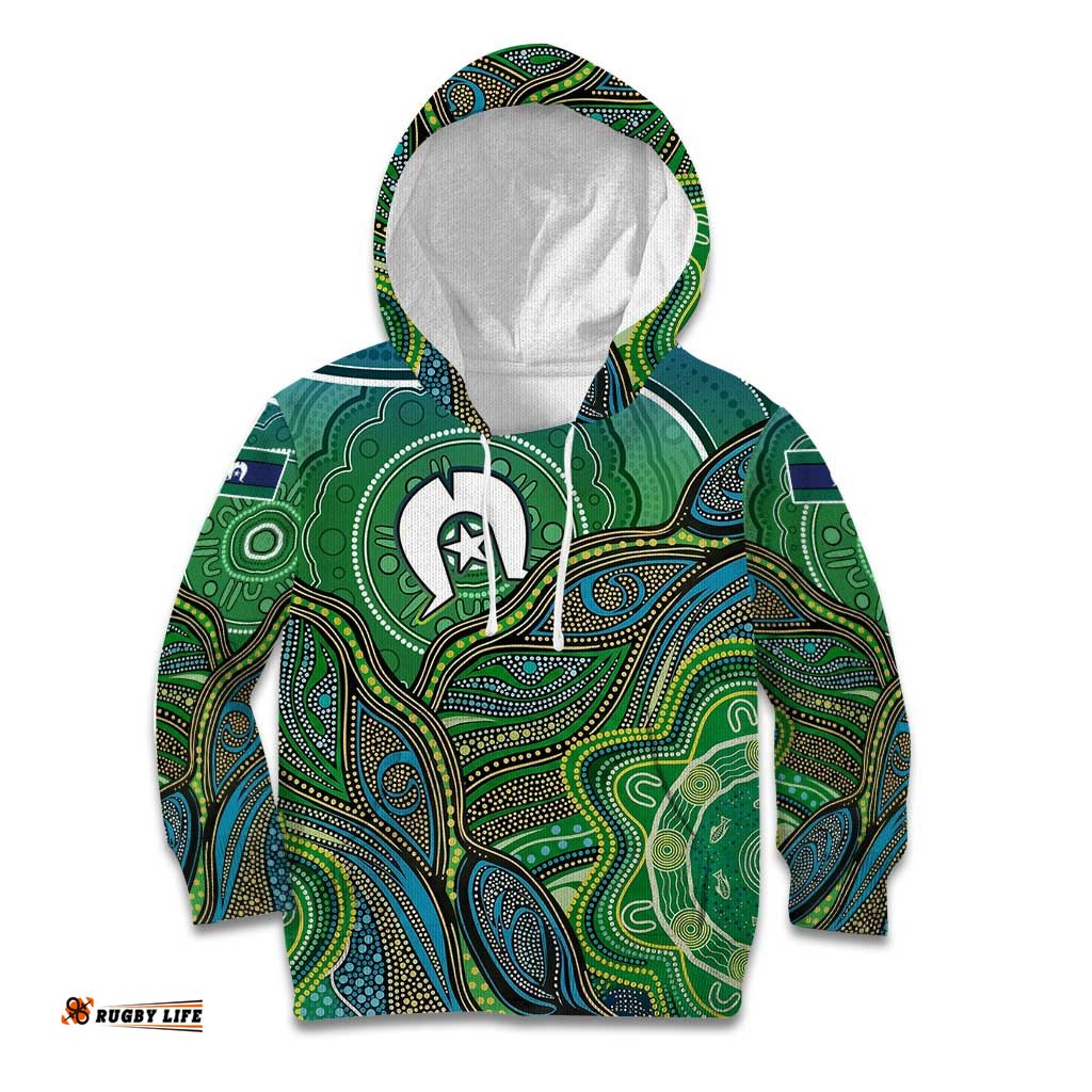 Torres Strait Islands Kid Hoodie Indigenous Ocean Wave Dot Green Color TS04