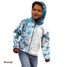 Turquoise Paua Shell Maori Kid Hoodie Koru Kowhaiwhai LT7