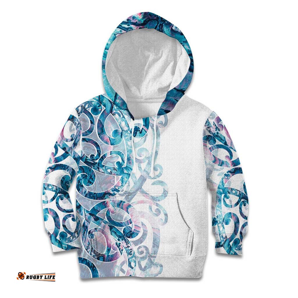 Turquoise Paua Shell Maori Kid Hoodie Koru Kowhaiwhai LT7