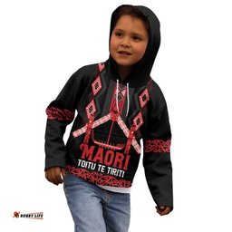 Toitu Te Tiriti Waitangi Kid Hoodie Black Wharenui House LT9