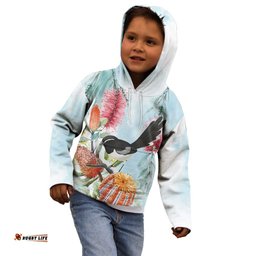 Willie wagtail Australia Kid Hoodie Banksia Bottlebrushes Watercolor Stylized LT14