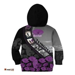 Personalised Remembering ANZAC Lest We Forget Kid Hoodie Vintage Film Frame Memorial Purple Poppy LT9