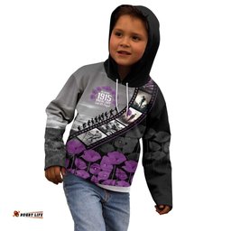 Personalised Remembering ANZAC Lest We Forget Kid Hoodie Vintage Film Frame Memorial Purple Poppy LT9