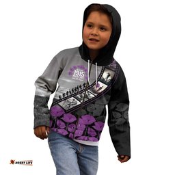 Personalised Remembering ANZAC Lest We Forget Kid Hoodie Vintage Film Frame Memorial Purple Poppy LT9