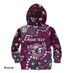 Personalized Manly Warringah Sea Eagles Kid Hoodie Aboriginal Pattern with Graffiti Style Design TS04