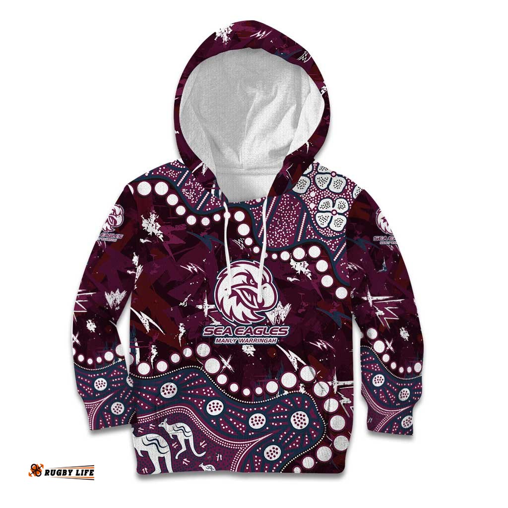 Personalized Manly Warringah Sea Eagles Kid Hoodie Aboriginal Pattern with Graffiti Style Design TS04
