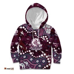 Personalized Manly Warringah Sea Eagles Kid Hoodie Aboriginal Pattern with Graffiti Style Design TS04