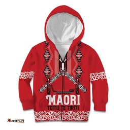 Toitu Te Tiriti Waitangi Kid Hoodie Red Wharenui House LT9
