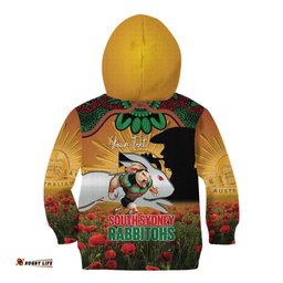 Personalised Rabbitohs Rugby ANZAC Day Kid Hoodie Last Post Poppy We Will Remember Them LT14