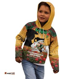 Personalised Rabbitohs Rugby ANZAC Day Kid Hoodie Last Post Poppy We Will Remember Them LT14