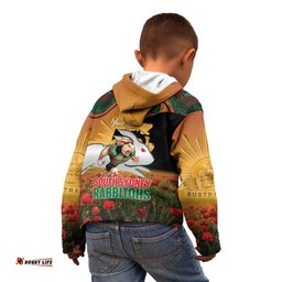 Personalised Rabbitohs Rugby ANZAC Day Kid Hoodie Last Post Poppy We Will Remember Them LT14
