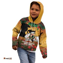 Personalised Rabbitohs Rugby ANZAC Day Kid Hoodie Last Post Poppy We Will Remember Them LT14