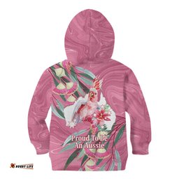 Pink Cockatoo Australia Day Kid Hoodie Proud To Be An Aussie Opal Eucalyptus Blossoms LT14