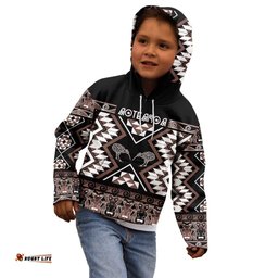 Personalised Taniko Motifs Aotearoa Kid Hoodie Waitangi Kowhaiwhai Kiwi - Mocha LT7
