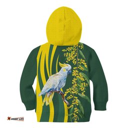 White Cockatoo and Golden Wattle Kid Hoodie Australian Native Bird LT9