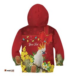 Personalised Australia Sulphur-crested Cockatoo Christmas Kid Hoodie Aussie Native Flowers Merry Xmas LT14