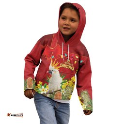 Personalised Australia Sulphur-crested Cockatoo Christmas Kid Hoodie Aussie Native Flowers Merry Xmas LT14