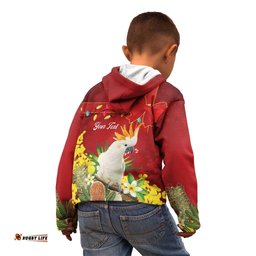 Personalised Australia Sulphur-crested Cockatoo Christmas Kid Hoodie Aussie Native Flowers Merry Xmas LT14