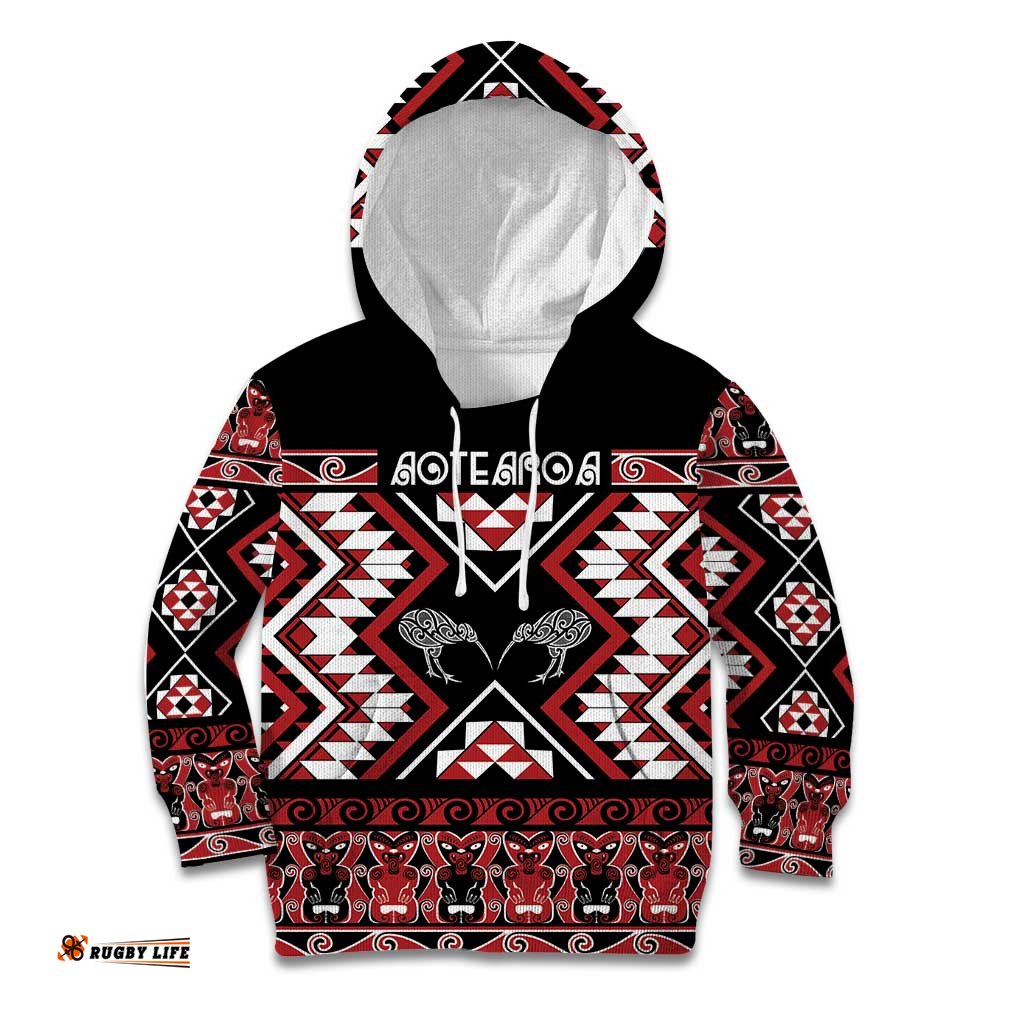 Personalised Taniko Motifs Aotearoa Kid Hoodie Waitangi Kowhaiwhai Kiwi LT7