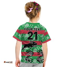 Custom Text And Number Rabbitohs Rugby Premiers Kid T Shirt Go The Bunnies Aboriginal Dots