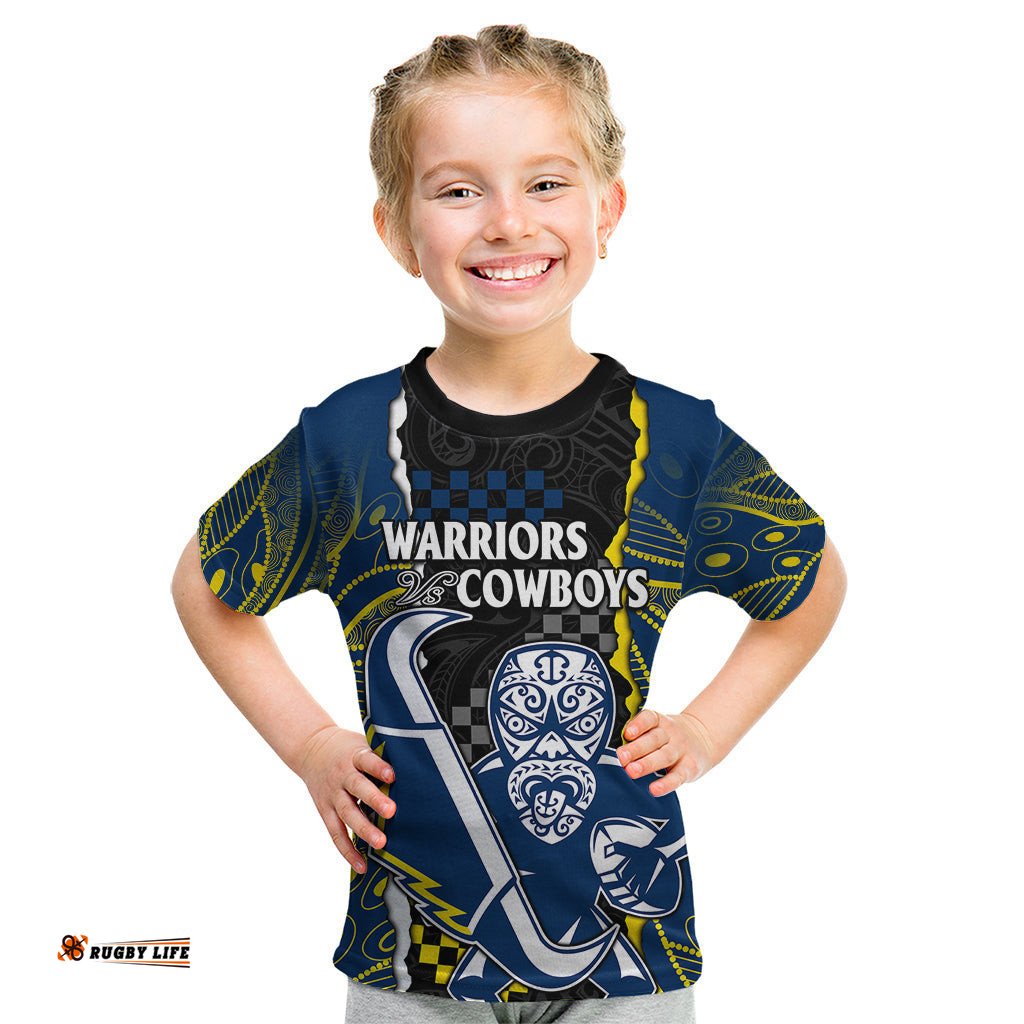 NRL Combine Warriors and Cowboys Kid T Shirt Maori mixed Aboriginal