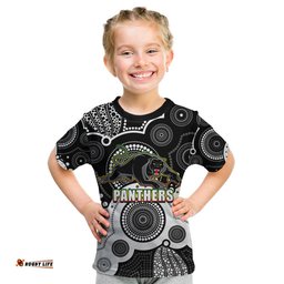 Custom Personalised And Number Panthers NRL Kid T Shirt Aboriginal Patterns