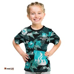 Brisbane Heat Cricket T Shirt KID Aboriginal Art Mix Tropical Flowers