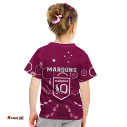 Maroons Rugby Kid T Shirt QLD Aboriginal Art