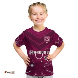 Maroons Rugby Kid T Shirt QLD Aboriginal Art