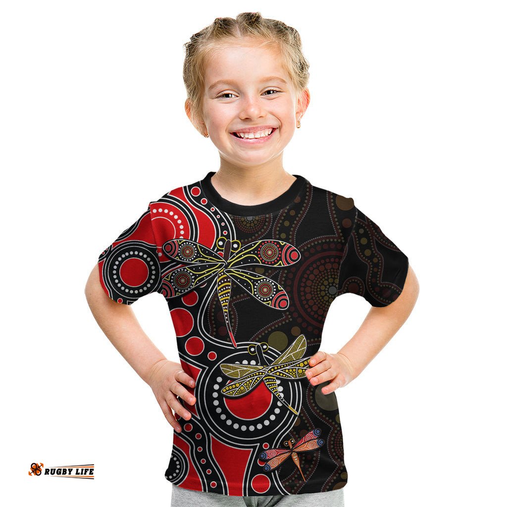 Aboriginal Dragonfly Kid T Shirt Red Style