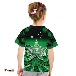 Stars Cricket T Shirt KID Melbourne Team Green Gradient Aboriginal Art