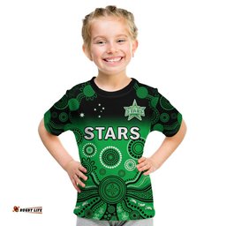 Stars Cricket T Shirt KID Melbourne Team Green Gradient Aboriginal Art