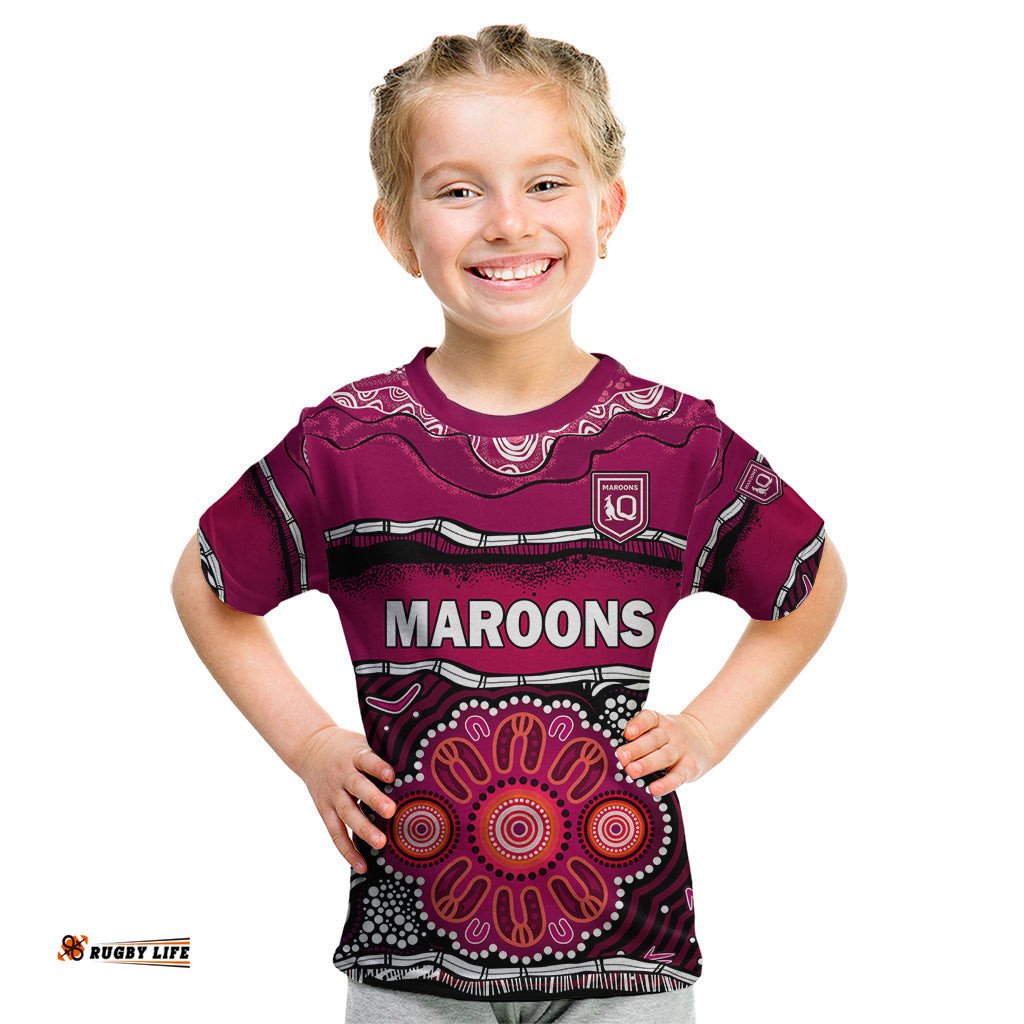 Maroons Rugby Kid T Shirt Aboriginal Queensland State of Origin