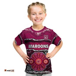 Maroons Rugby Kid T Shirt Aboriginal Queensland State of Origin