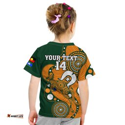 Custom Text And Number Wallabies Rugby NAIDOC Kid T Shirt Aboriginal Camouflage Lest We Forget
